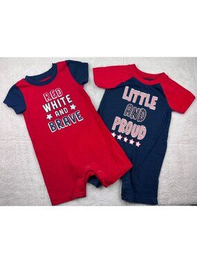 Way To Celebrate! Patriotic Boys Short Sleeve Romper Bundle 6-9 Months